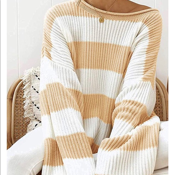 Long sleeve oversize crew neck striped sweater - Picture 3 of 4